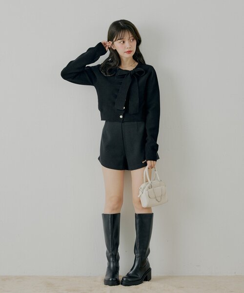 Chico（チコ）の「【SALON by Chico/4色展開】フロントリボンパールフリルトップス（ニット/セーター・レディース・グレー/アイボリー/ブラック/ホワイト系その他2・FREE）」の14枚目の写真