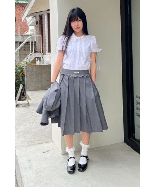 スカート crank / Frill pleated midi skirt_gray セール】Frill pleated midi skirt_gray（スカート）｜CRANK（クランク
