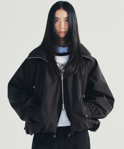 NICK&NICOLE(ニックアンドニコール)の「BALLOON SHIRRING HOOD JACKET_BLACK(ブルゾン・レディース・その他・FREE)」の1枚目の写真
