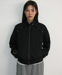 PLACE STUDIO（プレイススタジオ）の「[リニューアル] ハイネックスタンダードストラップビゾポイントブルゾンジップアップジャケット [ブラック]（デニムジャケット）」