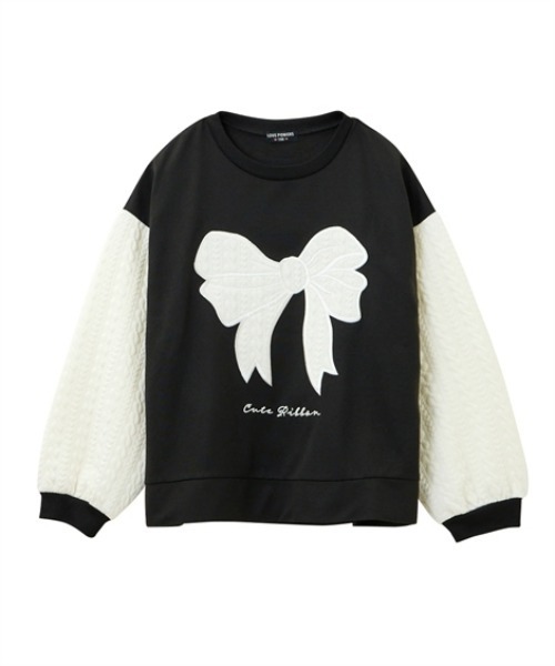 QUNTSTYLE(キュントスタイル)の「リボンアップリケトレーナー(スウェット・キッズ・ブラック/杢グレー・140/150/160)」の1枚目の写真