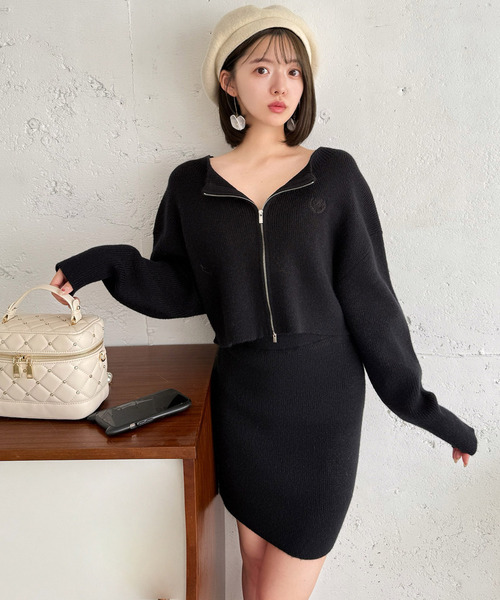 ROYAL PARTY（ロイヤルパーティー）の「ラメZIPニットミニスカートセットアップ（ニット/セーター・レディース・ピンク/ブラック/オフホワイト・FREE）」の9枚目の写真