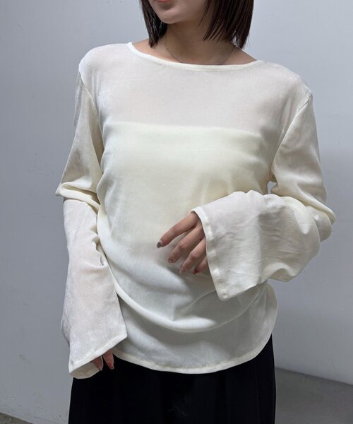 mline（エムライン）の「[mline]シアーベロア ギャザートップス（Tシャツ/カットソー・レディース・アイボリー/ブラック/ボルドー・FREE）」の8枚目の写真