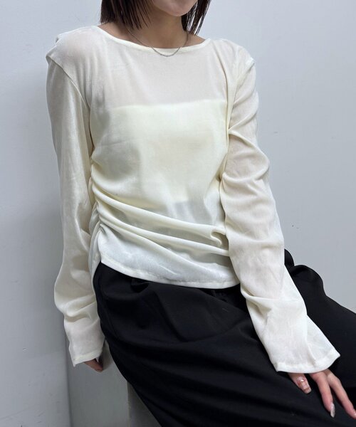 mline（エムライン）の「[mline]シアーベロア ギャザートップス（Tシャツ/カットソー・レディース・アイボリー/ブラック/ボルドー・FREE）」の10枚目の写真