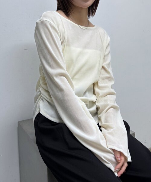 mline（エムライン）の「[mline]シアーベロア ギャザートップス（Tシャツ/カットソー・レディース・アイボリー/ブラック/ボルドー・FREE）」の11枚目の写真