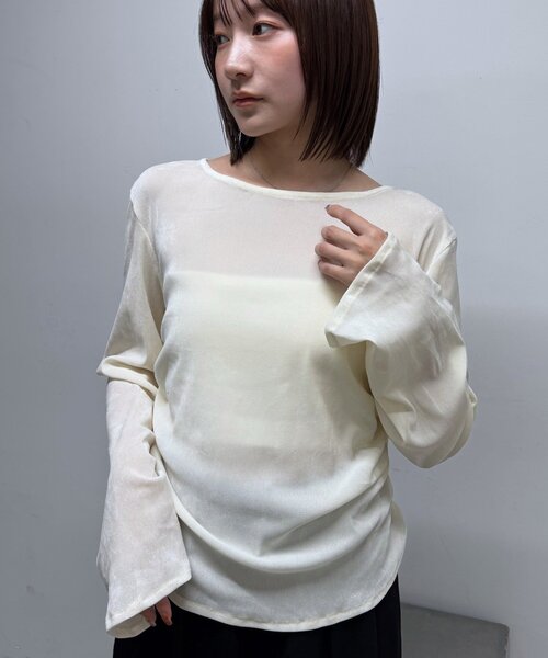 mline（エムライン）の「[mline]シアーベロア ギャザートップス（Tシャツ/カットソー・レディース・アイボリー/ブラック/ボルドー・FREE）」の12枚目の写真