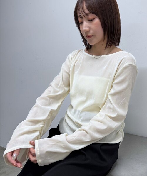 mline（エムライン）の「[mline]シアーベロア ギャザートップス（Tシャツ/カットソー・レディース・アイボリー/ブラック/ボルドー・FREE）」の13枚目の写真