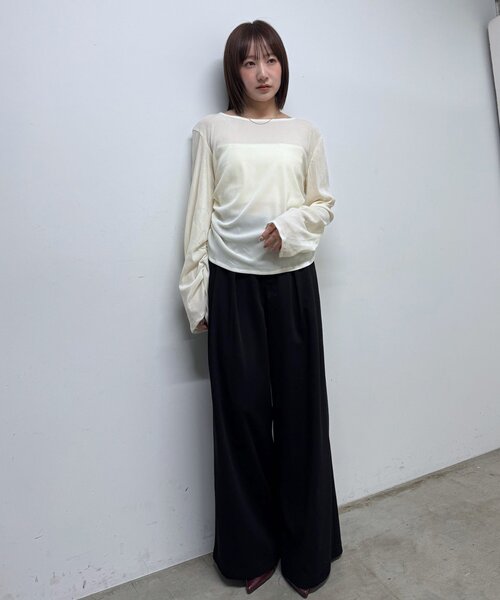 mline（エムライン）の「[mline]シアーベロア ギャザートップス（Tシャツ/カットソー・レディース・アイボリー/ブラック/ボルドー・FREE）」の14枚目の写真