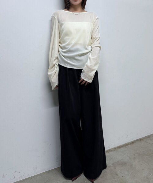 mline（エムライン）の「[mline]シアーベロア ギャザートップス（Tシャツ/カットソー・レディース・アイボリー/ブラック/ボルドー・FREE）」の15枚目の写真