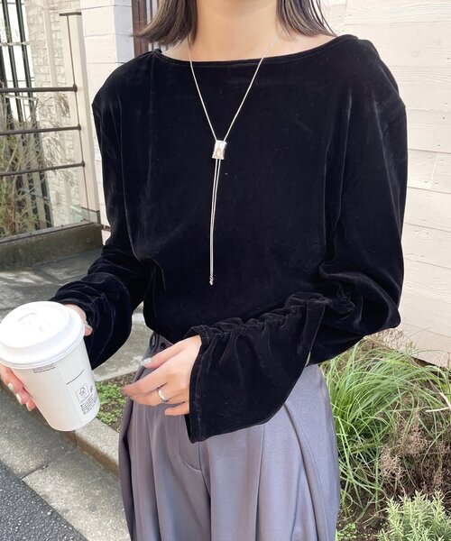 mline（エムライン）の「[mline]シアーベロア ギャザートップス（Tシャツ/カットソー・レディース・アイボリー/ブラック/ボルドー・FREE）」の17枚目の写真