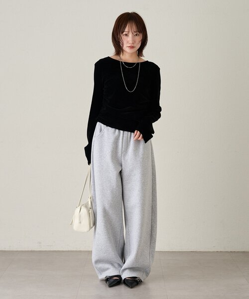 トップス po.taser1 mline]シアーベロア ギャザートップス（Tシャツ/カットソー）｜mline