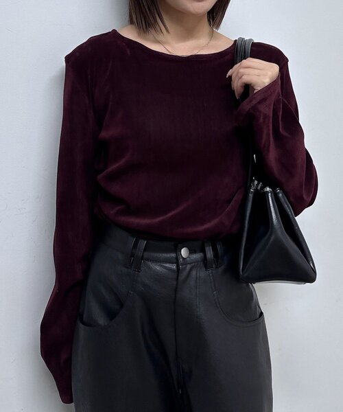 シアーベロア ギャザートップス mline]シアーベロア ギャザートップス（Tシャツ/カットソー）｜mline