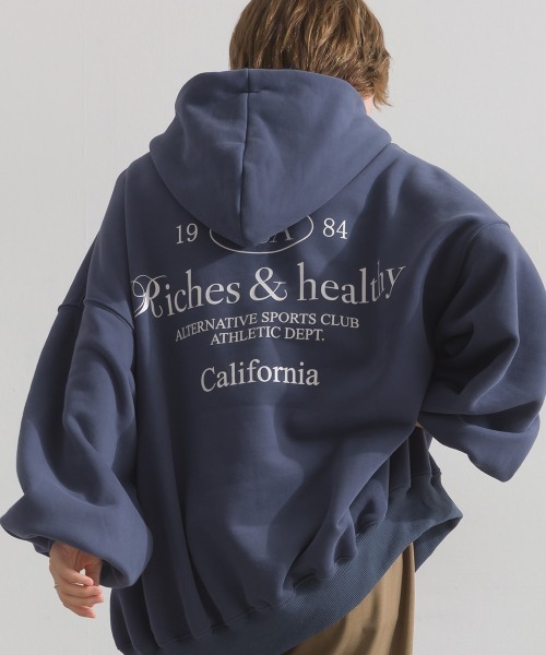 enhaut（アンオート）の「裏起毛 ブラスト加工 フロントロゴ刺繍 バックロゴ  オーバーサイズ スウェット パーカー（パーカー・レディース・グリーン/ホワイト/ネイビー/杢グレー・FREE）」の4枚目の写真