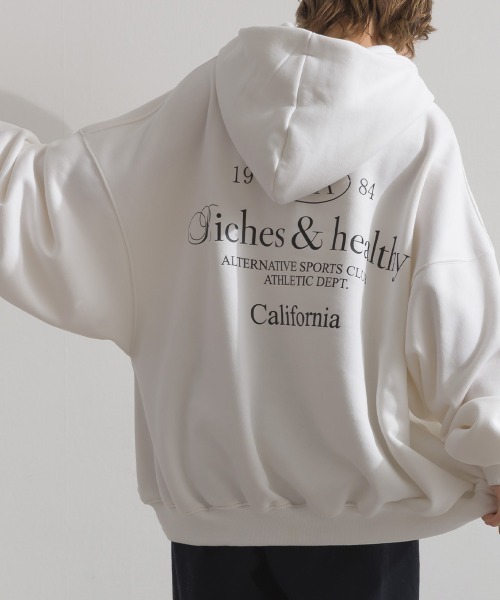 enhaut（アンオート）の「裏起毛 ブラスト加工 フロントロゴ刺繍 バックロゴ  オーバーサイズ スウェット パーカー（パーカー・レディース・グリーン/ホワイト/ネイビー/杢グレー・FREE）」の2枚目の写真