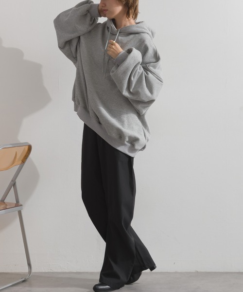 enhaut（アンオート）の「裏起毛 ブラスト加工 フロントロゴ刺繍 バックロゴ  オーバーサイズ スウェット パーカー（パーカー・レディース・グリーン/ホワイト/ネイビー/杢グレー・FREE）」の6枚目の写真