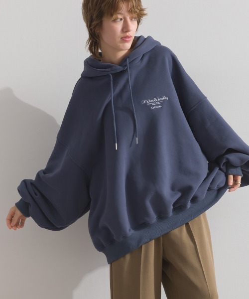 enhaut（アンオート）の「裏起毛 ブラスト加工 フロントロゴ刺繍 バックロゴ  オーバーサイズ スウェット パーカー（パーカー・レディース・グリーン/ホワイト/ネイビー/杢グレー・FREE）」の10枚目の写真