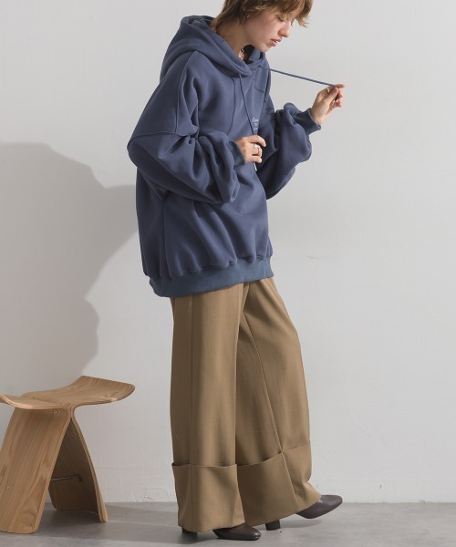 enhaut（アンオート）の「裏起毛 ブラスト加工 フロントロゴ刺繍 バックロゴ  オーバーサイズ スウェット パーカー（パーカー・レディース・グリーン/ホワイト/ネイビー/杢グレー・FREE）」の11枚目の写真