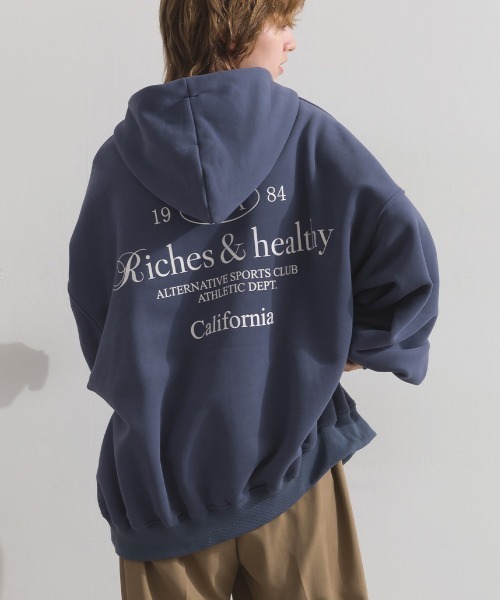 enhaut（アンオート）の「裏起毛 ブラスト加工 フロントロゴ刺繍 バックロゴ  オーバーサイズ スウェット パーカー（パーカー・レディース・グリーン/ホワイト/ネイビー/杢グレー・FREE）」の12枚目の写真