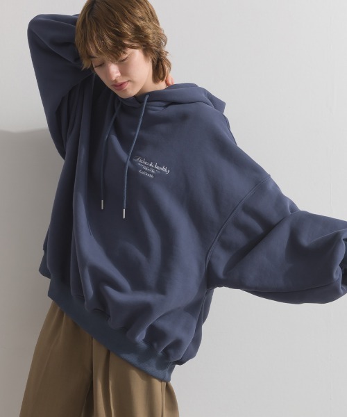 enhaut（アンオート）の「裏起毛 ブラスト加工 フロントロゴ刺繍 バックロゴ  オーバーサイズ スウェット パーカー（パーカー・レディース・グリーン/ホワイト/ネイビー/杢グレー・FREE）」の13枚目の写真