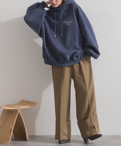 enhaut（アンオート）の「裏起毛 ブラスト加工 フロントロゴ刺繍 バックロゴ  オーバーサイズ スウェット パーカー（パーカー・レディース・グリーン/ホワイト/ネイビー/杢グレー・FREE）」の14枚目の写真