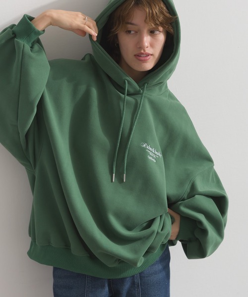 enhaut（アンオート）の「裏起毛 ブラスト加工 フロントロゴ刺繍 バックロゴ  オーバーサイズ スウェット パーカー（パーカー・レディース・グリーン/ホワイト/ネイビー/杢グレー・FREE）」の15枚目の写真