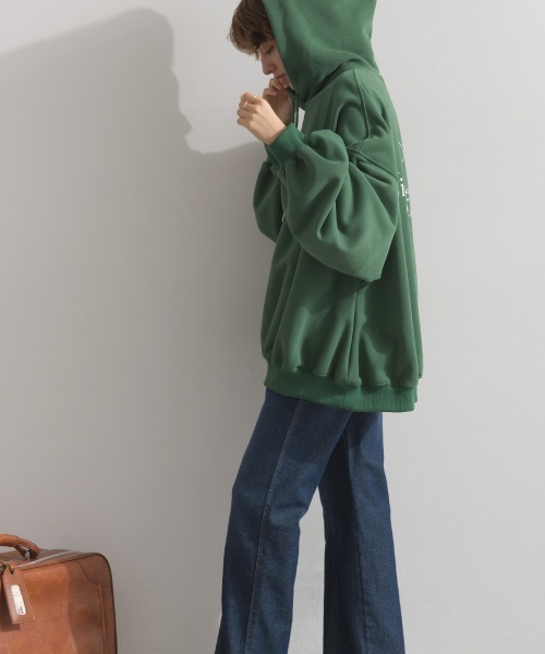 enhaut（アンオート）の「裏起毛 ブラスト加工 フロントロゴ刺繍 バックロゴ  オーバーサイズ スウェット パーカー（パーカー・レディース・グリーン/ホワイト/ネイビー/杢グレー・FREE）」の16枚目の写真