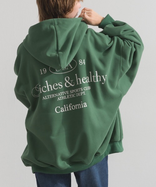 enhaut（アンオート）の「裏起毛 ブラスト加工 フロントロゴ刺繍 バックロゴ  オーバーサイズ スウェット パーカー（パーカー・レディース・グリーン/ホワイト/ネイビー/杢グレー・FREE）」の17枚目の写真