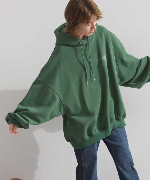 enhaut（アンオート）の「裏起毛 ブラスト加工 フロントロゴ刺繍 バックロゴ  オーバーサイズ スウェット パーカー（パーカー・レディース・グリーン/ホワイト/ネイビー/杢グレー・FREE）」の18枚目の写真