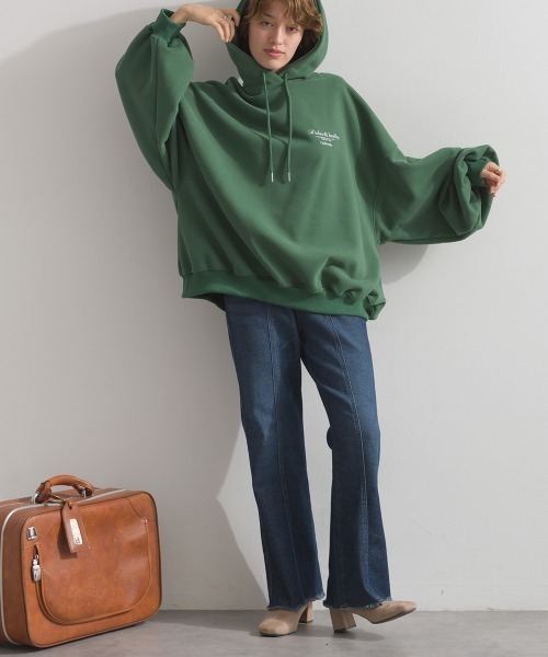 enhaut（アンオート）の「裏起毛 ブラスト加工 フロントロゴ刺繍 バックロゴ  オーバーサイズ スウェット パーカー（パーカー・レディース・グリーン/ホワイト/ネイビー/杢グレー・FREE）」の19枚目の写真