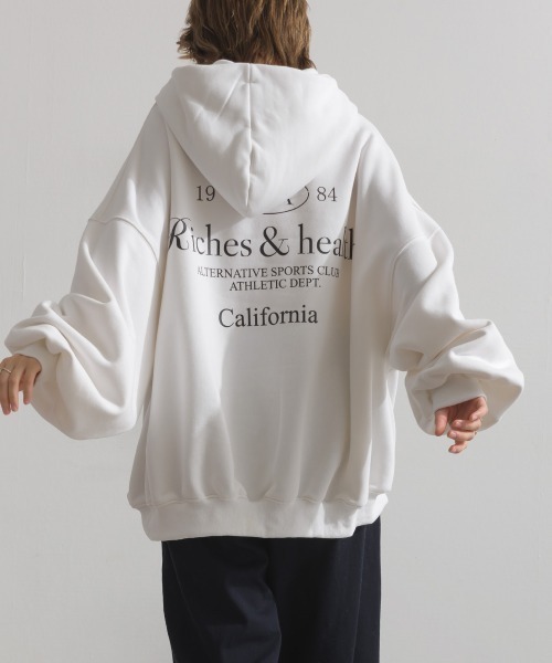 enhaut（アンオート）の「裏起毛 ブラスト加工 フロントロゴ刺繍 バックロゴ  オーバーサイズ スウェット パーカー（パーカー・レディース・グリーン/ホワイト/ネイビー/杢グレー・FREE）」の22枚目の写真