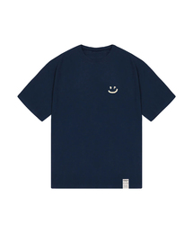 [ユニセックス]スモールマルチフラワードローイングスマイル半袖Tシャツ_ネイビー