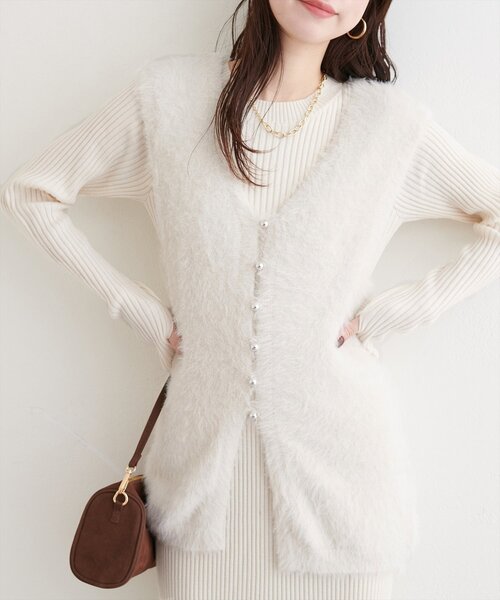 natural couture（ナチュラルクチュール）の「〈osono〉ラメフェザーニットベスト×リブワンピース（ワンピース・レディース・モカ/ブラウン/チャコールグレー/アイボリー・MEDIUM/LARGE）」の20枚目の写真