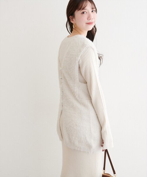 セール】〈osono〉ラメフェザーニットベスト×リブワンピース