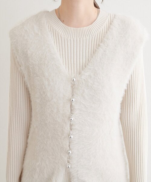 natural couture（ナチュラルクチュール）の「〈osono〉ラメフェザーニットベスト×リブワンピース（ワンピース・レディース・モカ/ブラウン/チャコールグレー/アイボリー・MEDIUM/LARGE）」の9枚目の写真