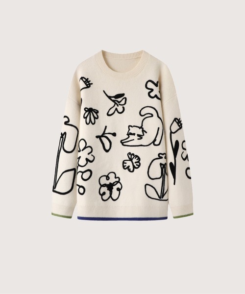 LA POMME jours(ラポミ・ジュール)の「Cheerful Pattern Sweater(ニット/セーター・レディース・アイボリー・FREE)」の1枚目の写真