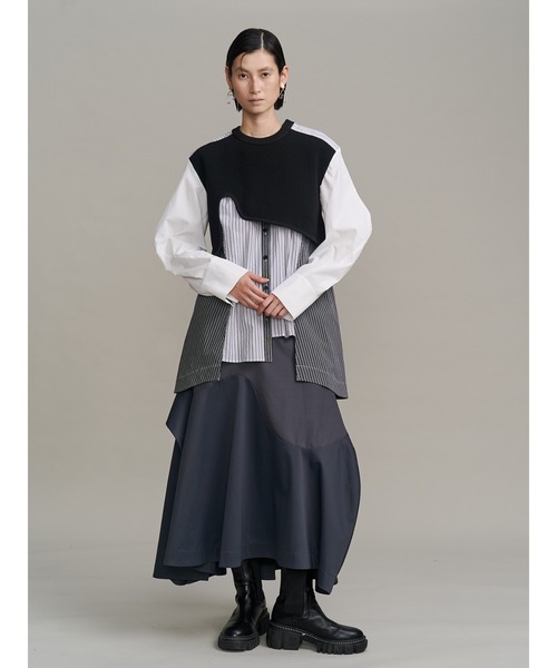 セール】CURVE KNIT DOCKING SH / カーブニットドッキングシャツ