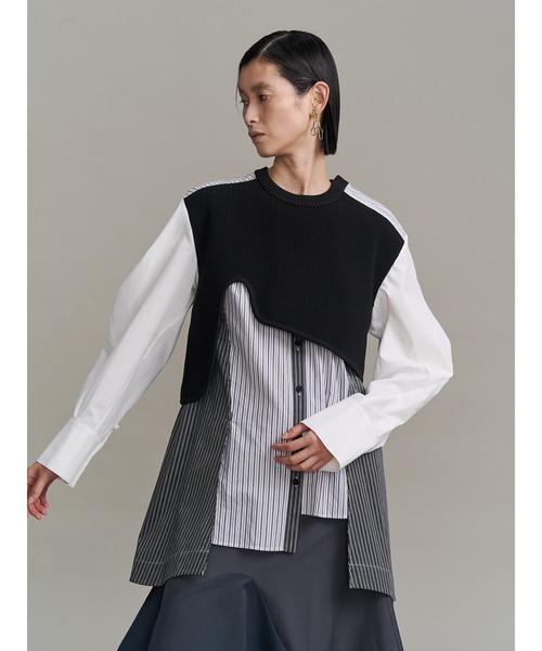 セール】CURVE KNIT DOCKING SH / カーブニットドッキングシャツ