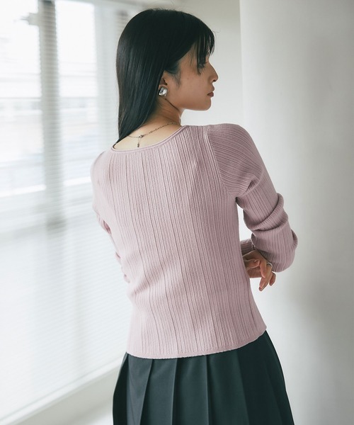&. NOSTALGIA(アンドドットノスタルジア)の「スクエアネックレイヤードトップス(Tシャツ/カットソー・レディース・ピンク/グレー・M)」の6枚目の写真
