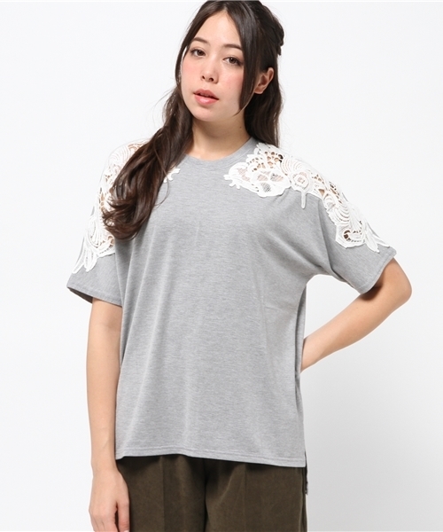 OUTLET（アウトレット）の「【Discoat Petit】TRベア肩レースP/O（Tシャツ/カットソー・レディース・杢グレー/ブラック・LARGE/MEDIUM）」の2枚目の写真