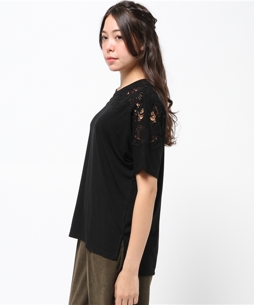 OUTLET（アウトレット）の「【Discoat Petit】TRベア肩レースP/O（Tシャツ/カットソー・レディース・杢グレー/ブラック・LARGE/MEDIUM）」の4枚目の写真