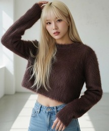 A'GEM/9 × .kom 『.KOMZ/ドットケーオーエムゼット』Y2K Feather-Texture Crop Knit/ Y2K フェザーテクスチャークロップニット