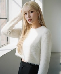 A'GEM/9 × .kom 『.KOMZ/ドットケーオーエムゼット』Y2K Feather-Texture Crop Knit/ Y2K フェザーテクスチャークロップニット