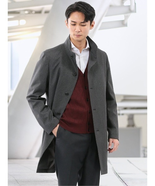 TAKA-Q（タカキュー）の「タカキュー ウール混 スタンドコート 紺