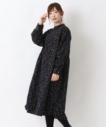 コーデュロイ 小花柄 前開きワンピース