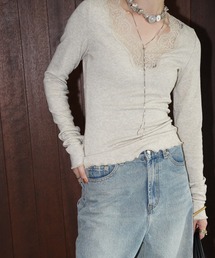 chuclla | レースネックリブニットトップス chw26s017(Tシャツ/カットソー)