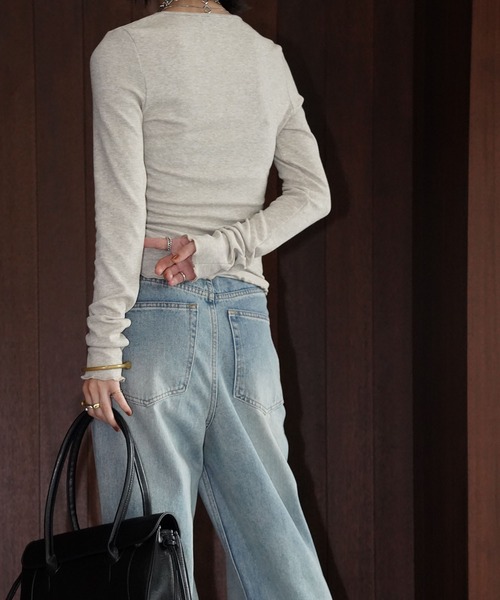 chuclla（チュクラ）の「レースネックリブニットトップス chw26s017（Tシャツ/カットソー・レディース・ライトベージュ/ブラック/モカ・FREE）」の5枚目の写真