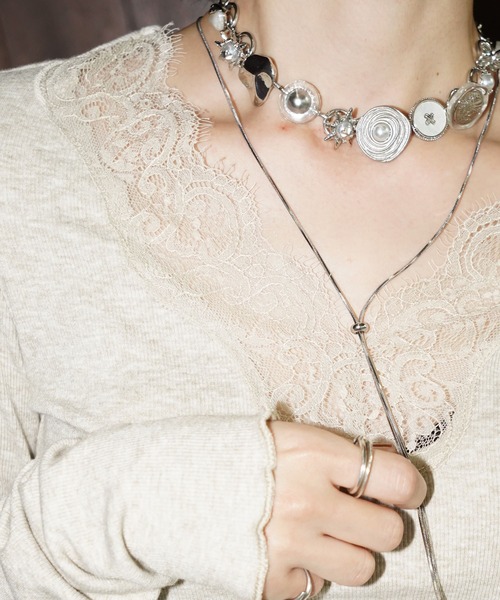 chuclla（チュクラ）の「レースネックリブニットトップス chw26s017（Tシャツ/カットソー・レディース・ライトベージュ/ブラック/モカ・FREE）」の9枚目の写真