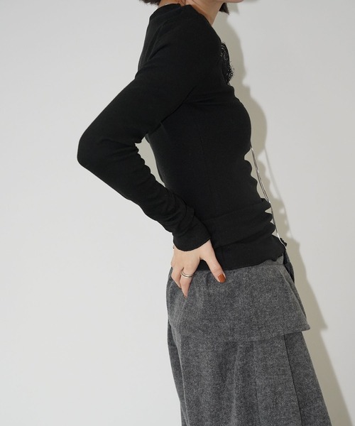 chuclla（チュクラ）の「レースネックリブニットトップス chw26s017（Tシャツ/カットソー・レディース・ライトベージュ/ブラック/モカ・FREE）」の15枚目の写真