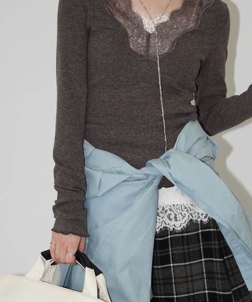 chuclla（チュクラ）の「レースネックリブニットトップス chw26s017（Tシャツ/カットソー・レディース・ライトベージュ/ブラック/モカ・FREE）」の22枚目の写真