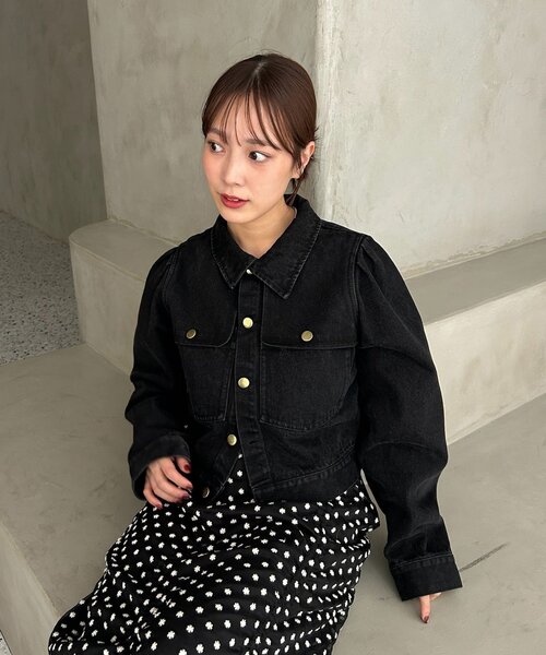 mystic(ミスティック)の「【@sktnnm企画】金ボタンデニムパフジャケット(ブルゾン・レディース・ネイビー/ブラック・FREE)」の9枚目の写真